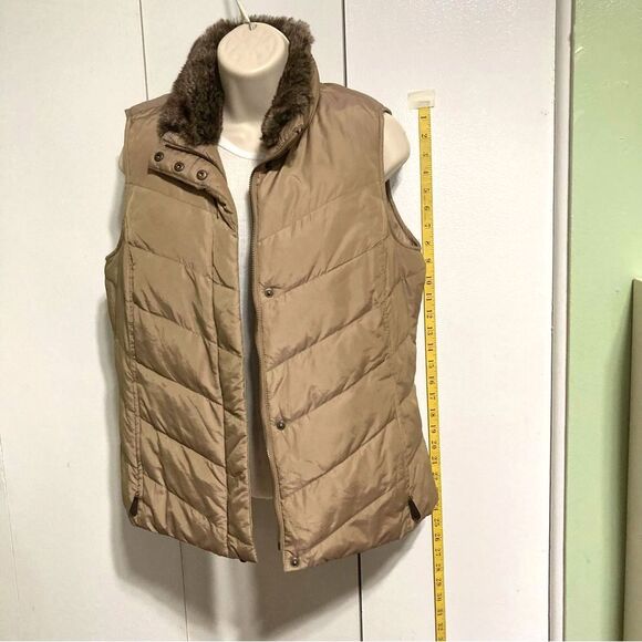 EDDIE BAUER Goose Down Tan Gilet Puffer Tan Beige Vest Womens Medium - Picture 5 of 16